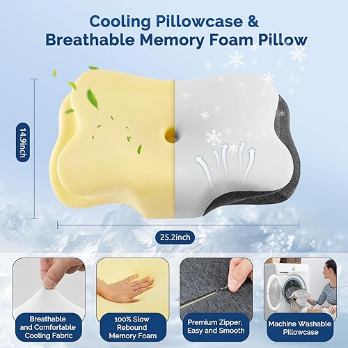 Miniatura 3 de Almohada cervical para el cuello, almohada ergonómica para dormir de lado para soporte del cuello, almohadas refrescantes de espuma viscoelástica