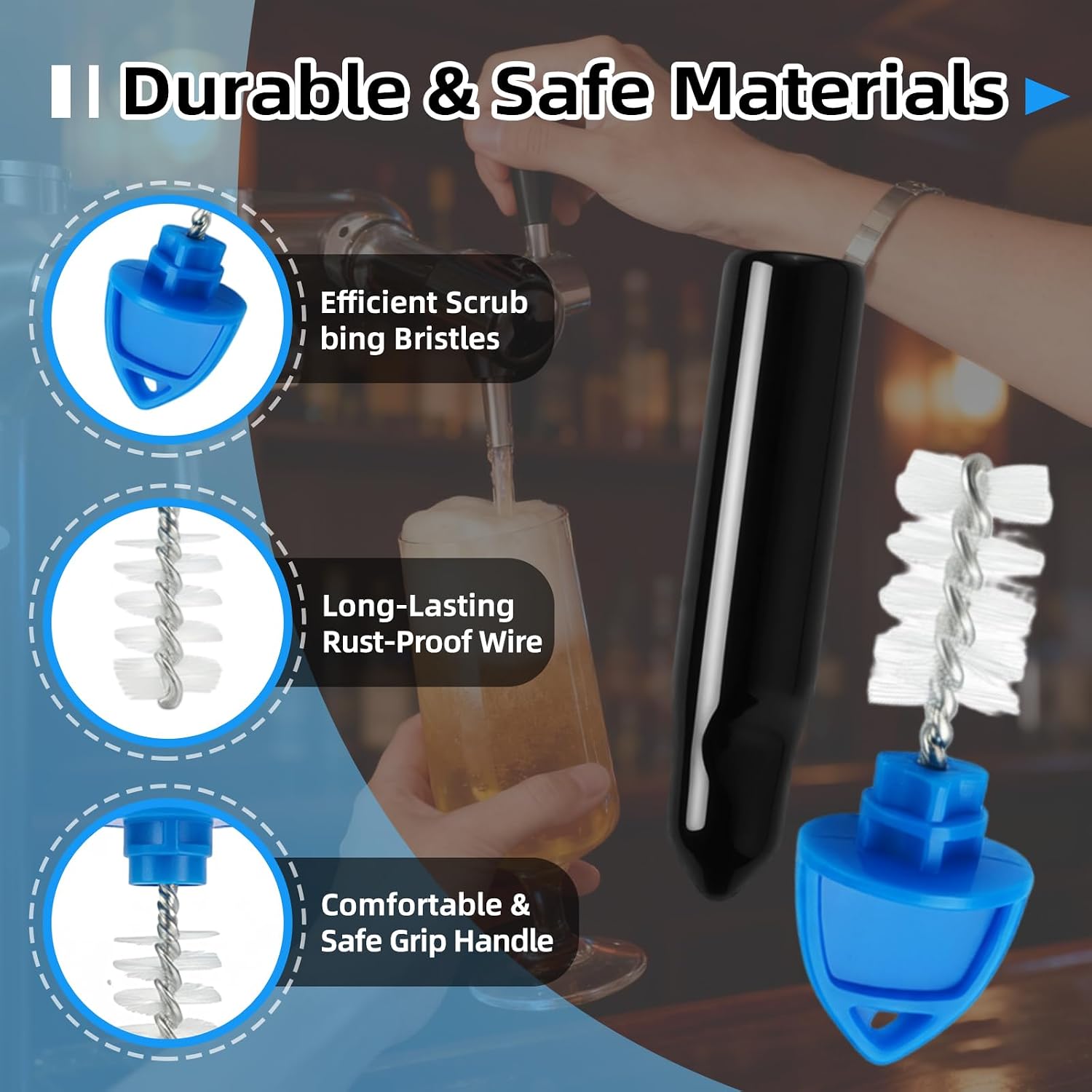 20Pcs Beer Tap Plugs with Brushes - 2Pcs Tap Caps Cover Handle, Draft Beer Taps Bottle Plugs Brush Faucet Line Cleaning Kit for Kegerator Bar, Blue