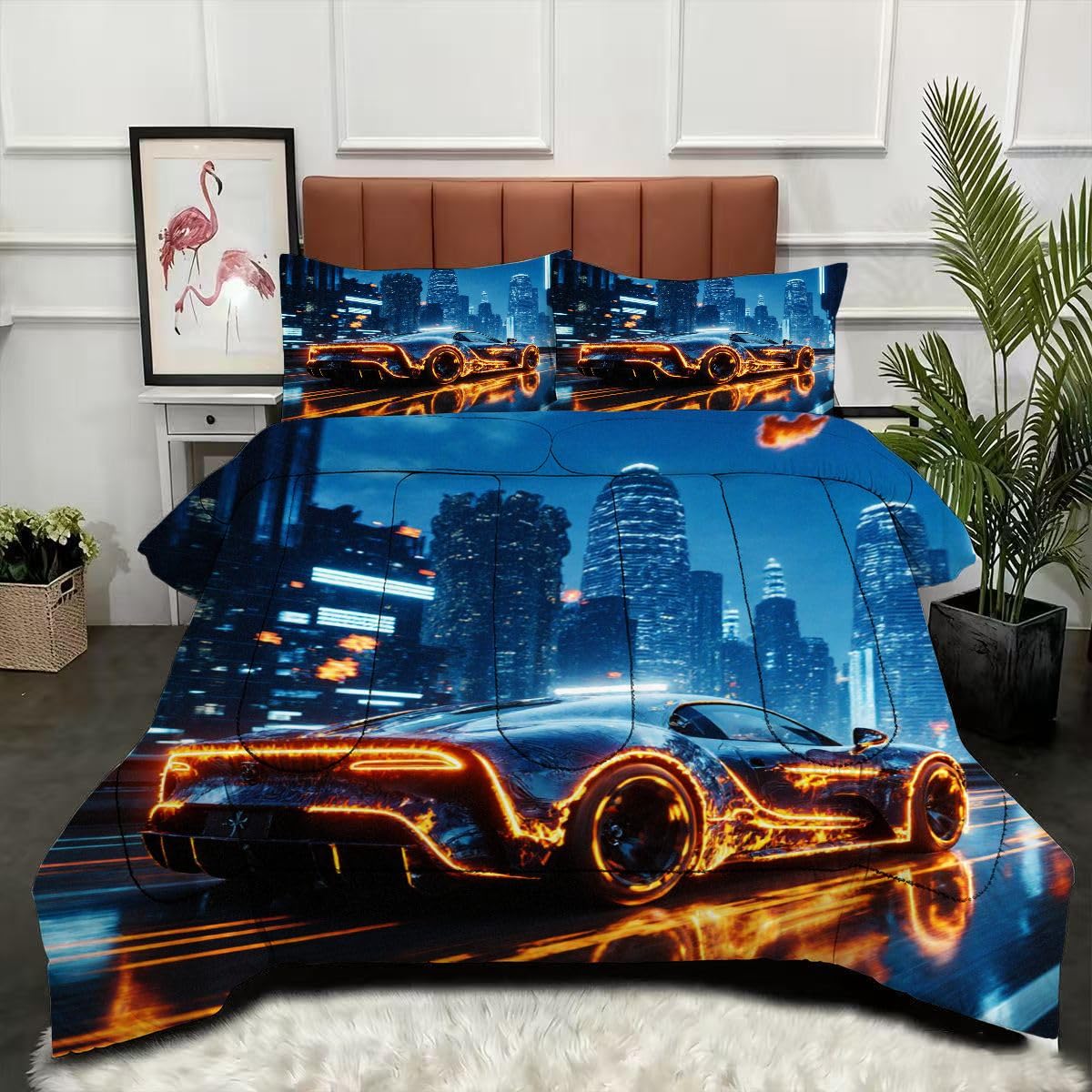 Couette 160x200 lit simple voiture de sport 3D couverture microfibre chaude