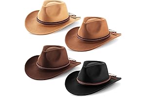 Chuarry 4 Pcs Wide Brim Felt Cowboy Hats