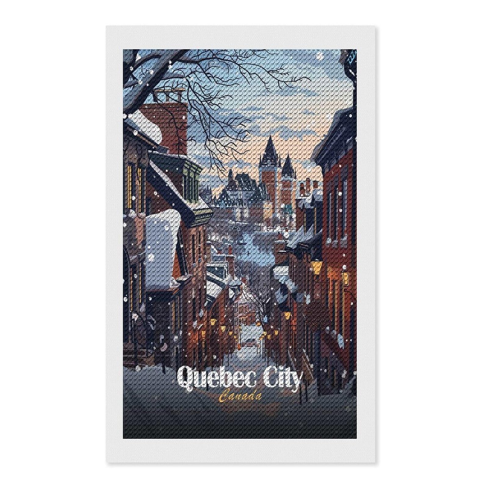 Junmoney Quebec City Winter Scene Diamond Painting Set 12"x20", for Adults, Decorate Your Room, Thoughtful Handmade Gift, Boho Decor, with Tool Kit