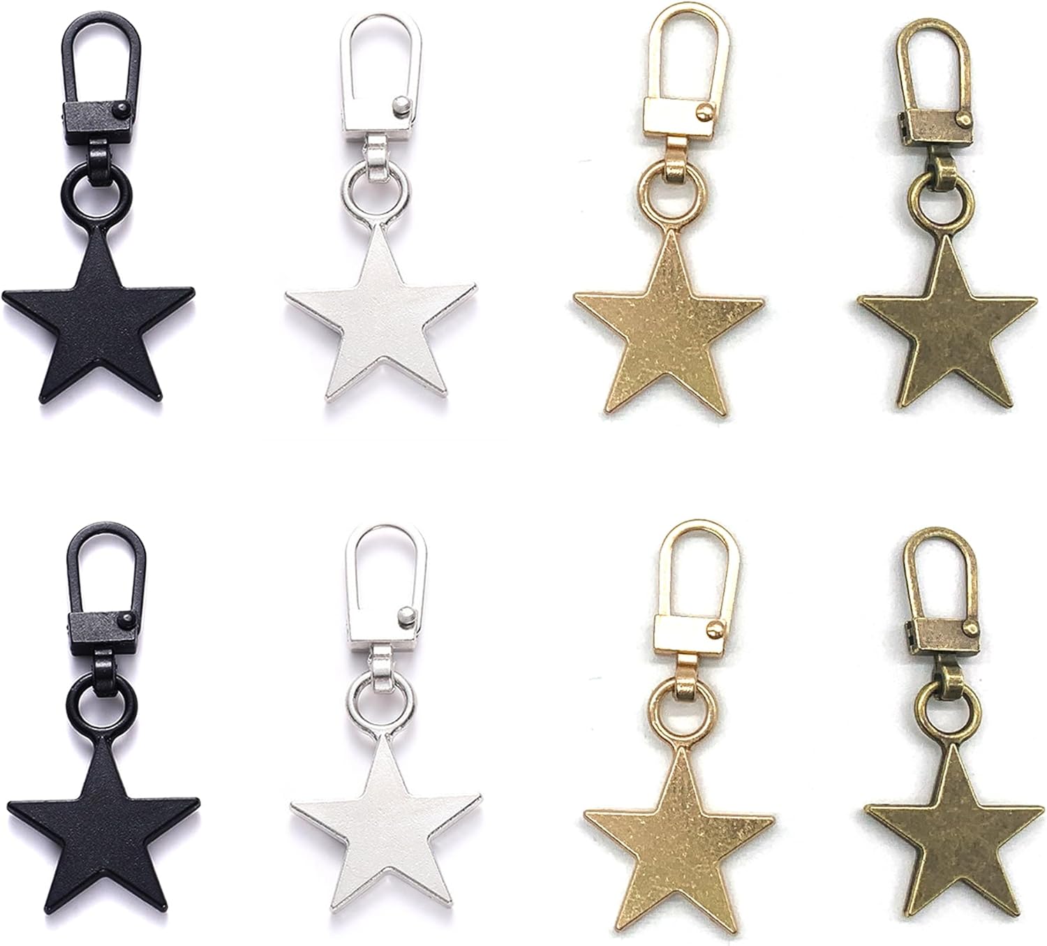 Metal Zipper Puller, Replace Zipper Puller, 8 Pieces, Removable Zipper Head (Star 4 Colors)