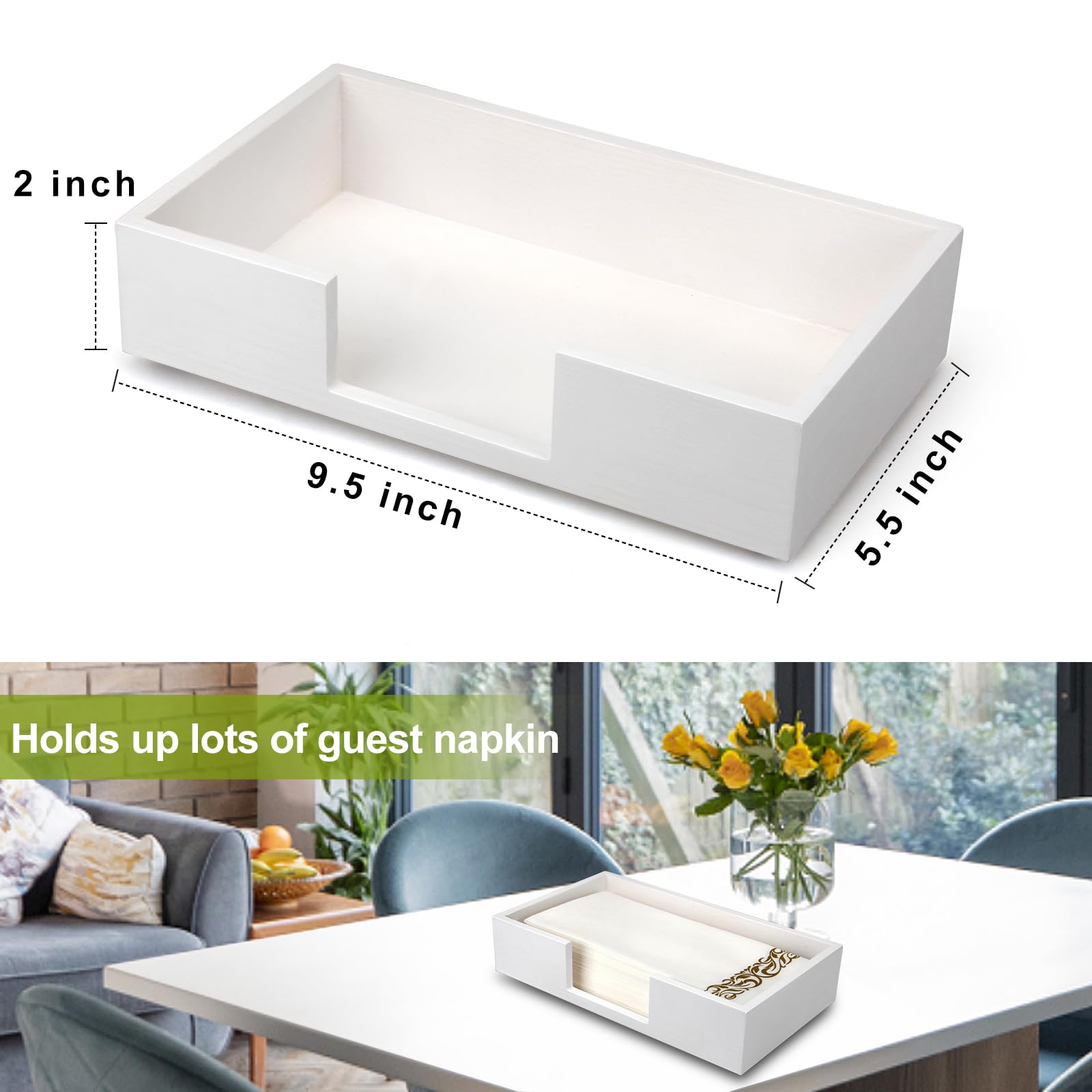 Serviettenhalter / Handtuchablage Aus Weißem Kiefernholz – Maße 24,1x14x5,1 Cm – Für Gäste-WC, Tisch Oder Arbeitsplatte