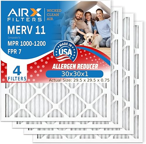 AIRX FILTERS WICKED CLEAN AIR. 30x30x1 Filtro de aire acondicionado plisado electrostático MERV 11 Paquete de 4 filtros de horno HVAC AC