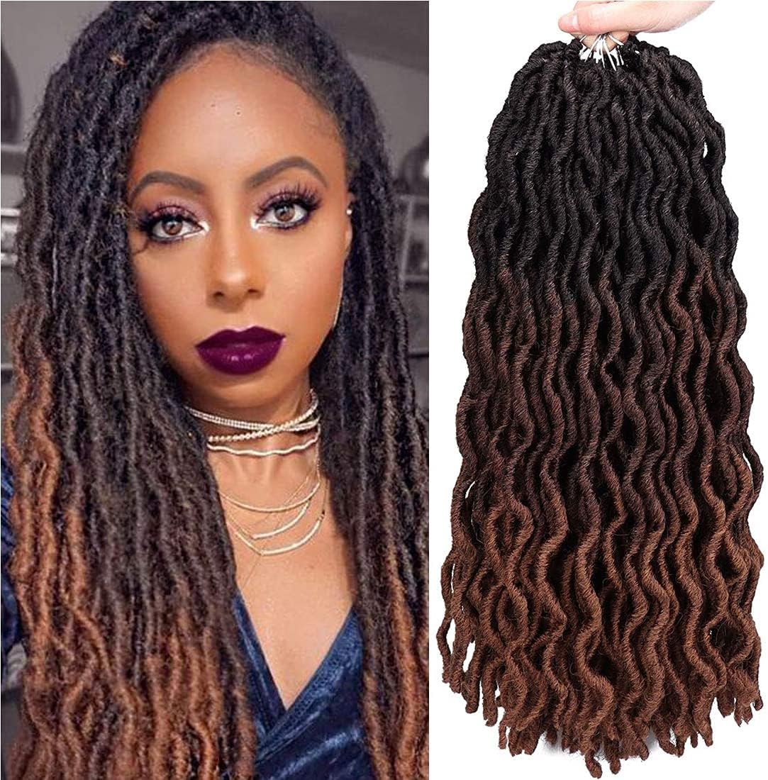 Gypsy Faux Locs Wavy Crochet Hair 6 Packs 18 Inches Curly Soft Dreadlocks Passion Twists Hair Synthetic Goddess Nu Locs Crochet Braids Hair Extensions(T1B/4/30)