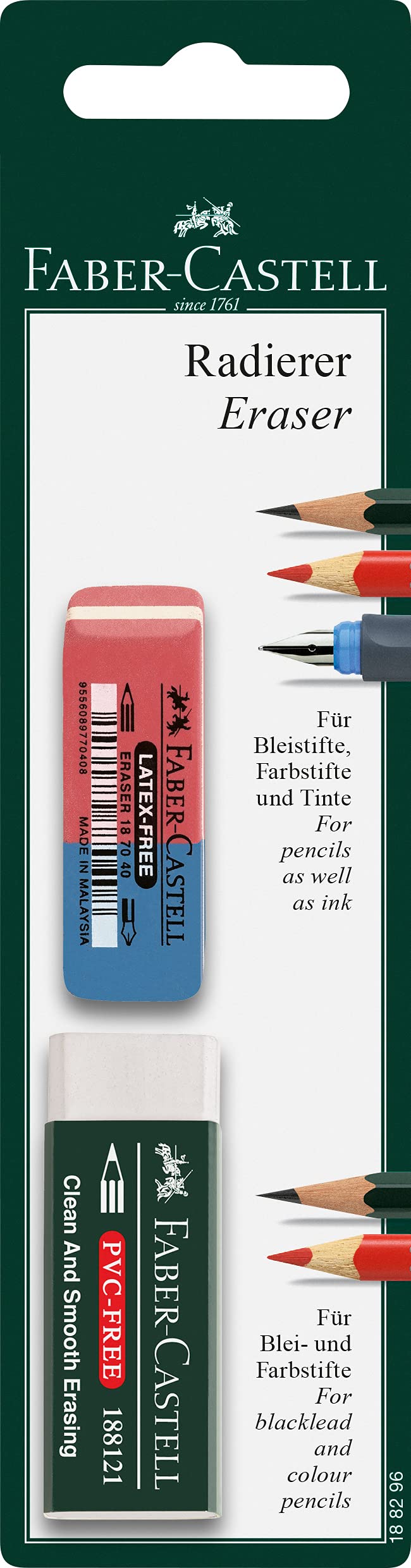Faber-Castell 188296 - Juego de gomas de borrar, goma combinada, 2 piezas