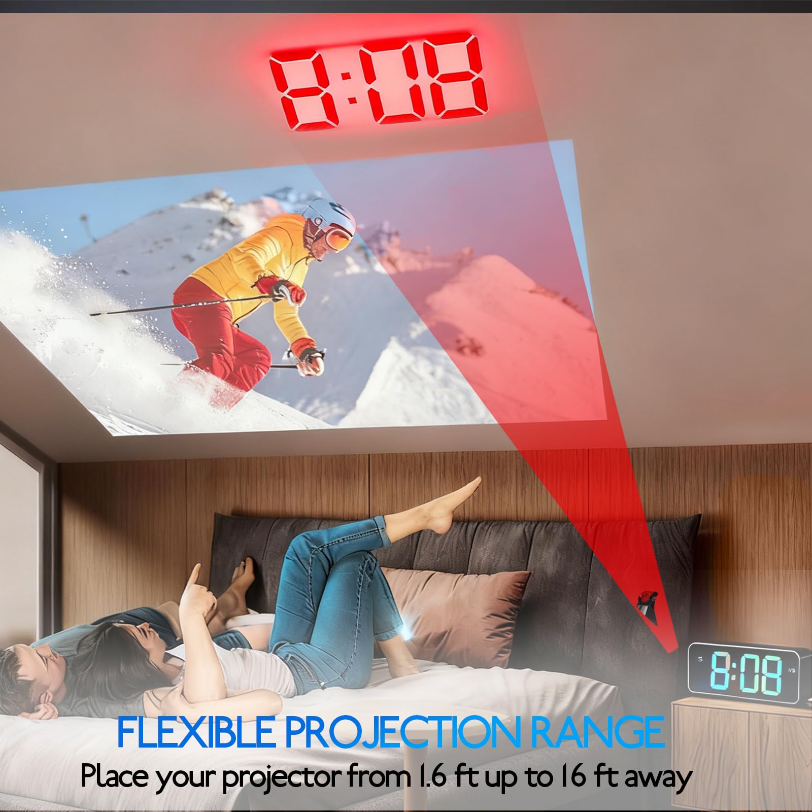 Sveglia con Proiettore Soffitto, Sveglia Digitale da Comodino proiettore girevole a 180°, con Temperatura, Snooze, Luminosità Regolabile, Orologio con Proiezione Ora Soffitto per Camera da Letto