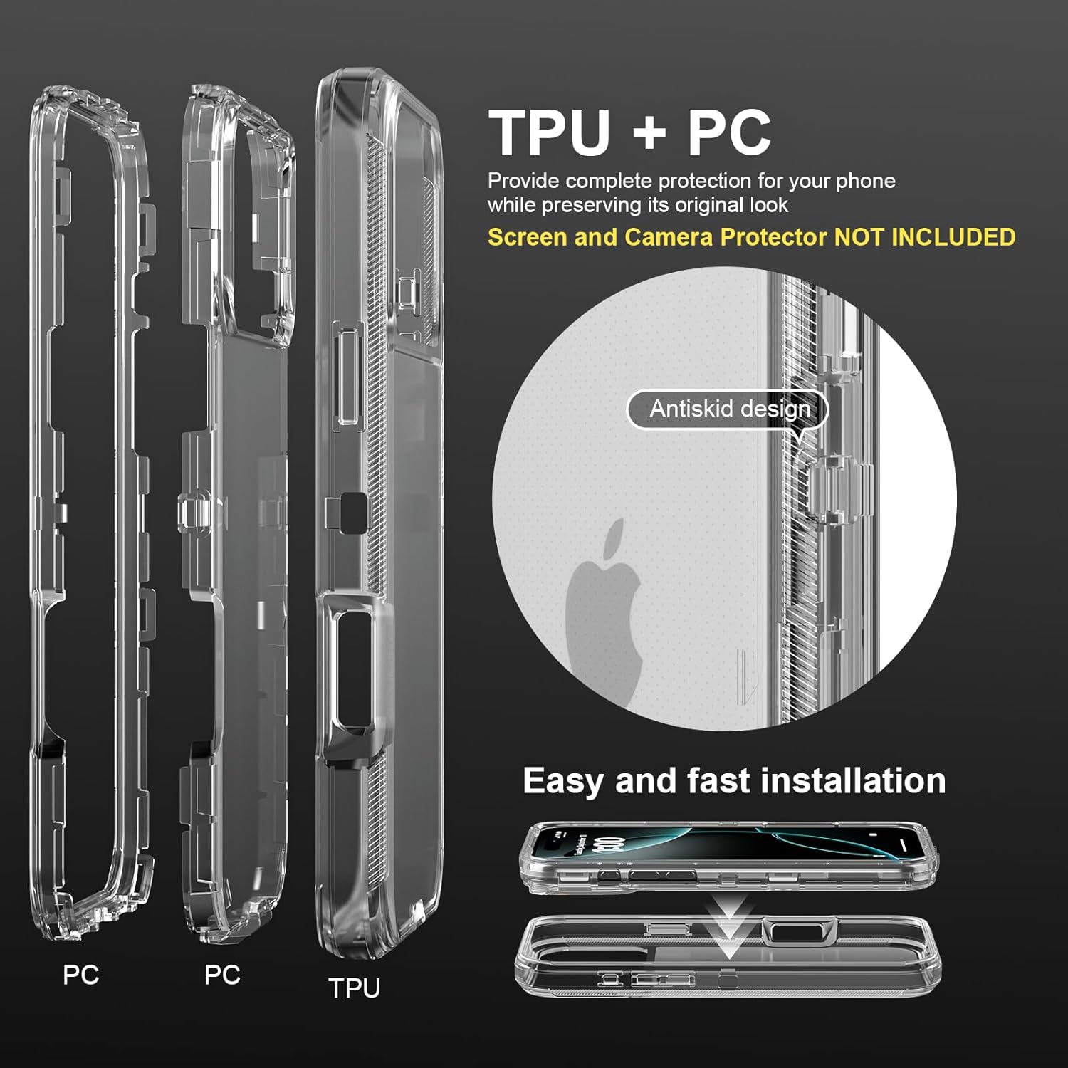 for iPhone 17 Pro Case, Heavy Duty Shockproof Protection Phone Cases, Anti-Drop, Dual Layer Transparent Protective Cover Compatible with iPhone 17 Pro, 6.3 inch, Crystal Clear - Image 4