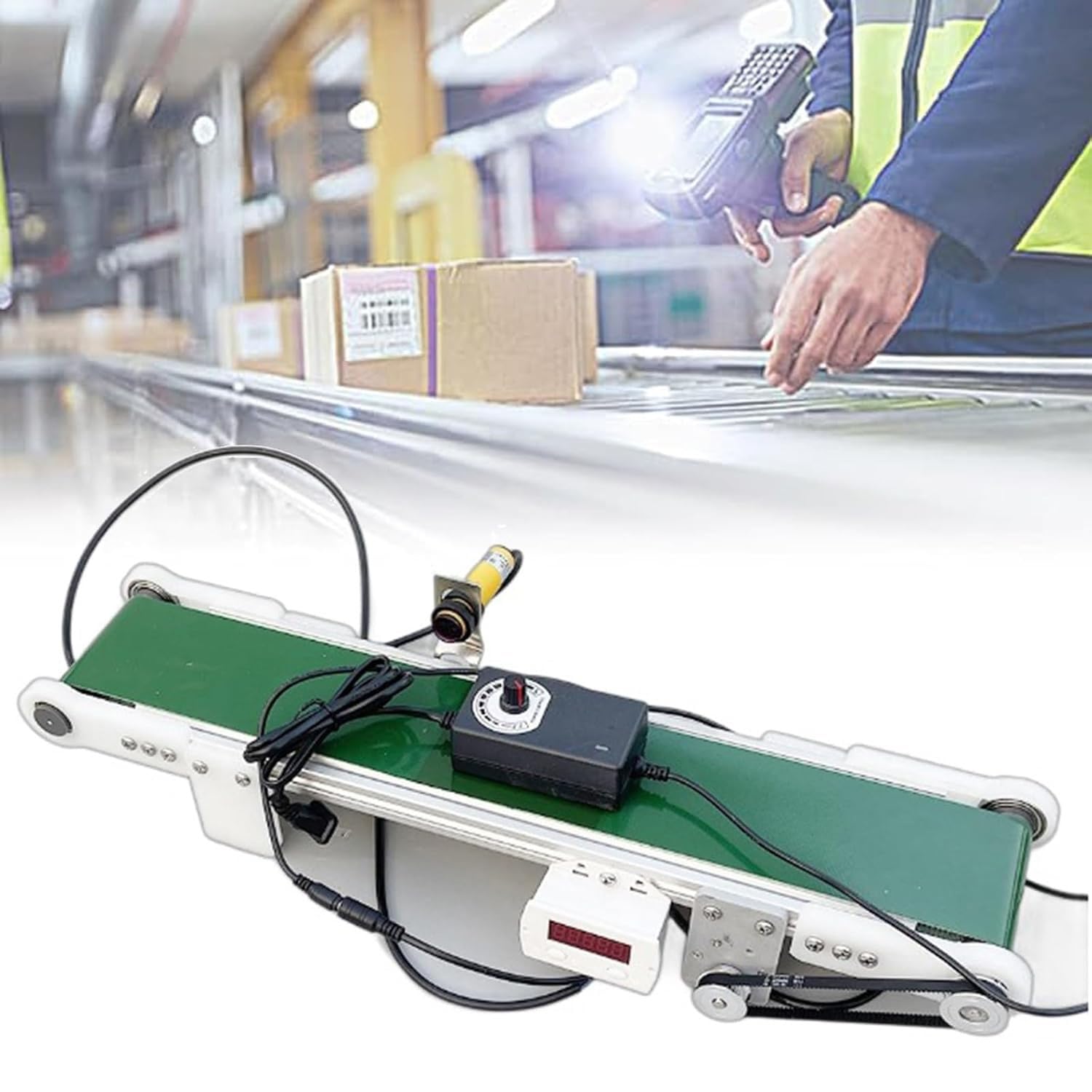 AYCDL Desktop Conveyor Belt with Automatic Counter, 8cm Width, 116RPM Speed, Fast 7.6cm/s & Slow 1.8cm/s - Ideal for Science Experiments & Cargo Transport,10X100cm