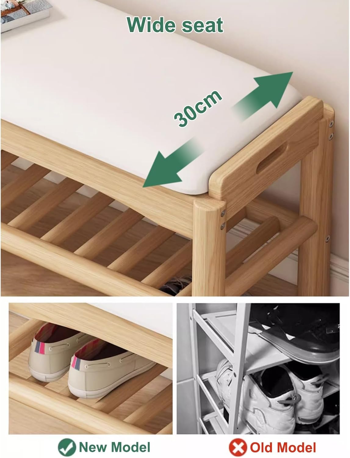 Farmhouse Upholstered Storage Bench for Entryway, Bedroom, Living Room - Stylish Wooden (Walnut, 45x30x40cm) - Versatile Furniture for Home Decor