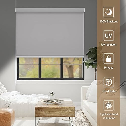 Miniatura 9 de Changshade JZROL30WT72Y - Persianas enrollables opacas sin cordón con cenefa de cassette, aislamiento térmico para dormitorio, oficina, hogar, sala