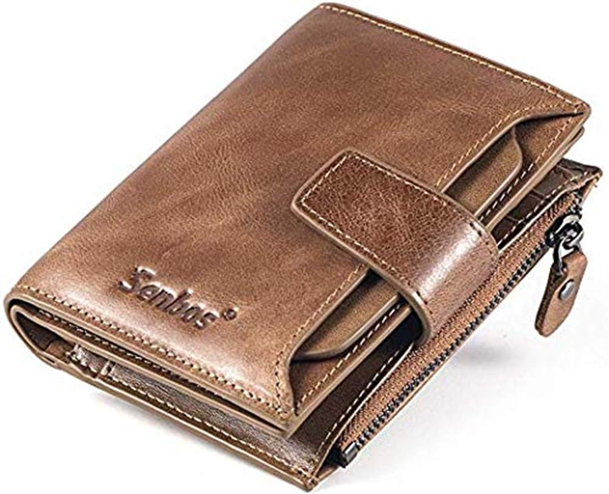 Senbos Mens Wallet Light Brown Genuine Cowhide RFID Blocking Soft Leather Wallet for Valentine's Day Father's Day