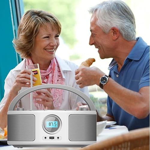 Miniatura 7 de Reproductor de CD Radio Portátil con Bluetooth, Radio FM, Control Remoto, Entrada USB y Conector de Auriculares de 3.5mm AUX, Reproducción de