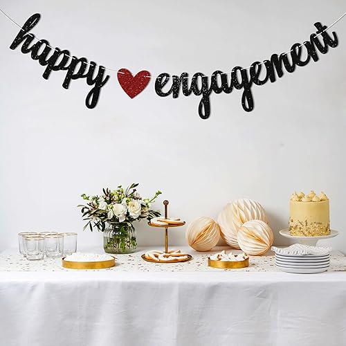 Miniatura 2 de Cartel de compromiso feliz, decoraciones de fiesta de compromiso, con texto en inglés "Just Engaged, He Asked She Said Yes", decoraciones de fiesta