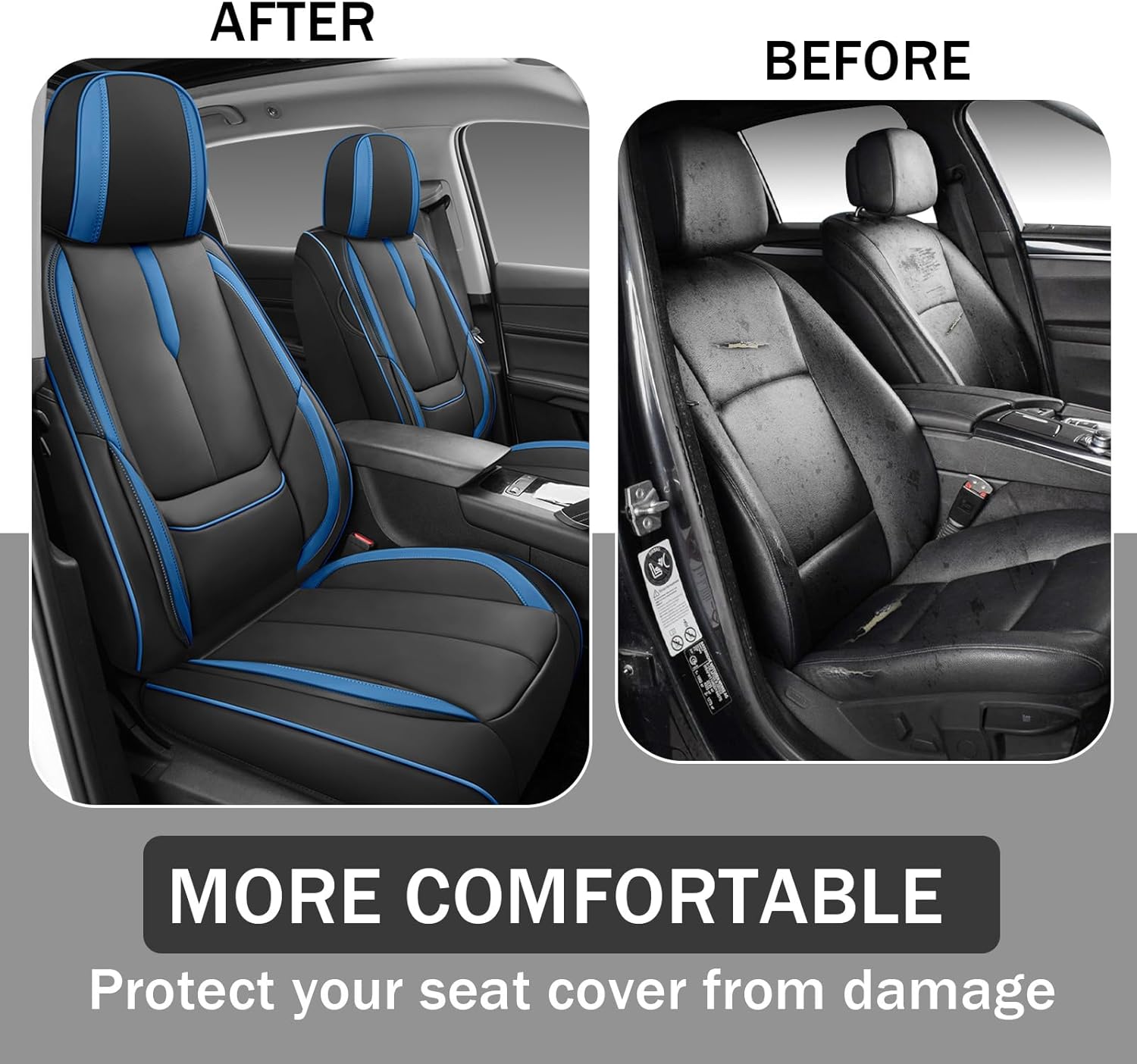 Car Seat Covers Fit for 95% of MINI 2000-2024,Premium Faux Leather Seat Cover | Breathable Waterproof Sports Drive in Style,Easy to Install Seat Covers (Full Set/Black - Blue)