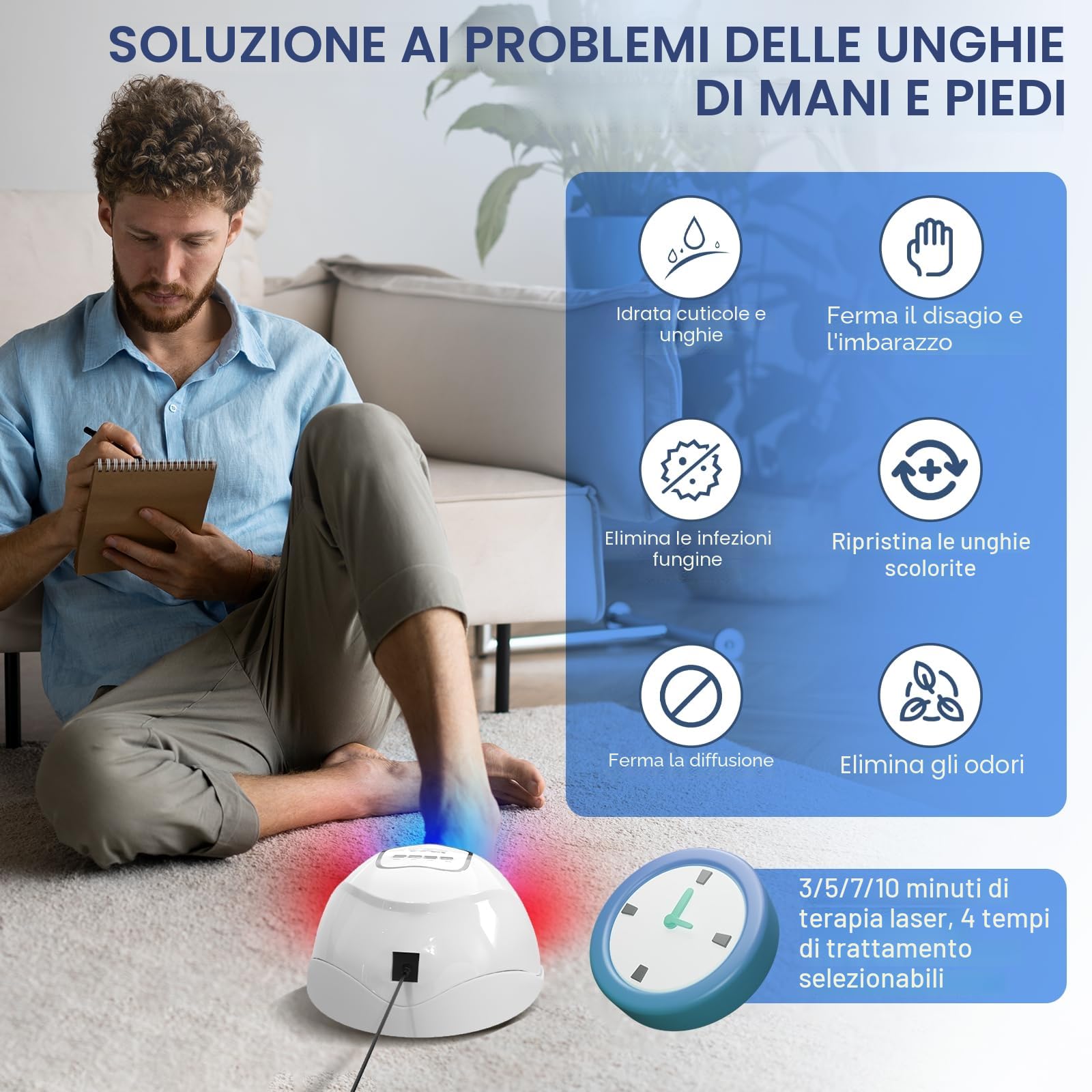 iKeener Dispositivo laser per funghi del chiodo, approvato dalla FDA, pulizia delle unghie e onicomicosi, rimozione funghi con luce blu 15 x 470 nm + 30 x 650 nm luce rossa, sessioni