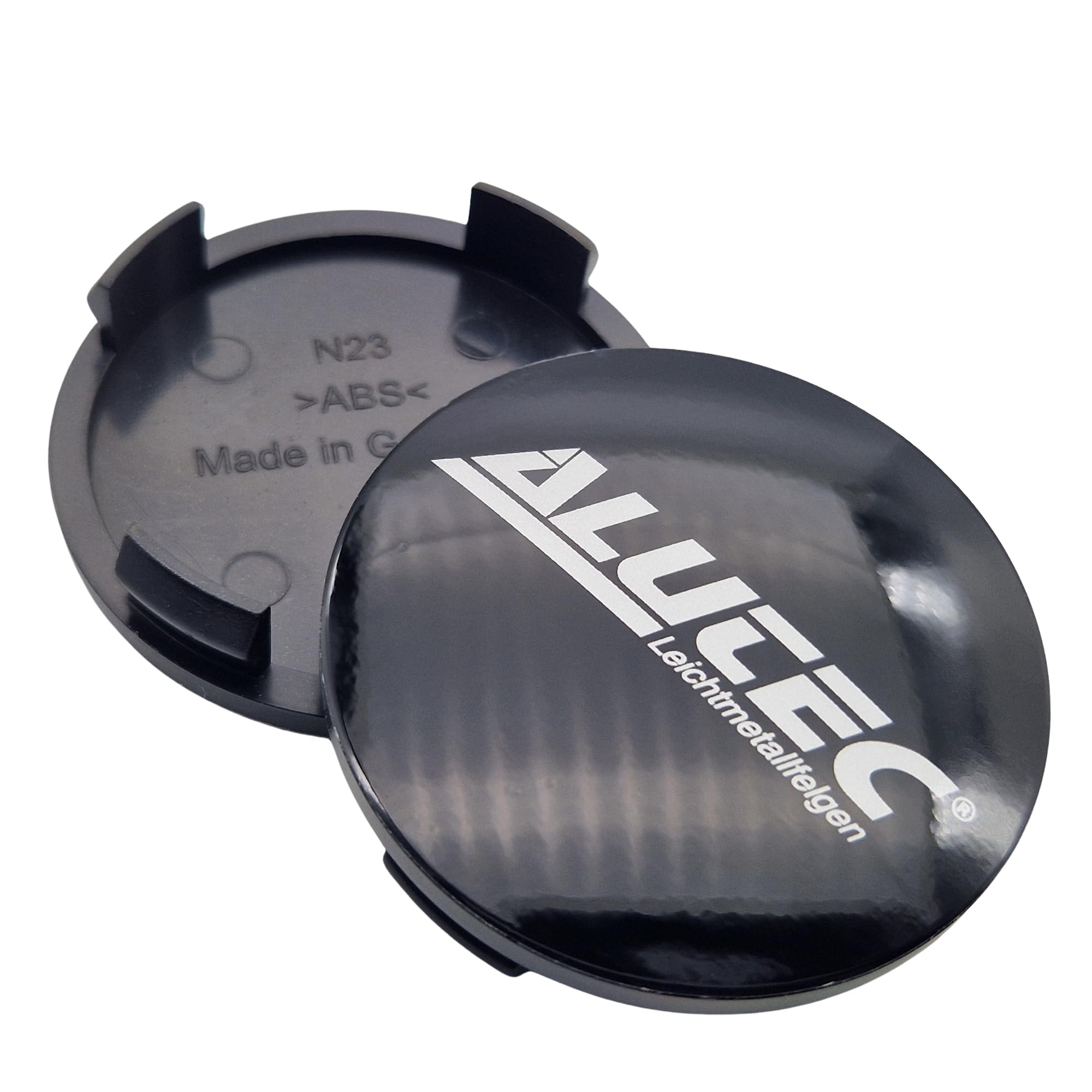 4 x Alutec dekielk piasty 60 mm, czarny połysk (N23), logo srebrne (ALF) – oryginalna dekielka na felgi/piasty/piastę