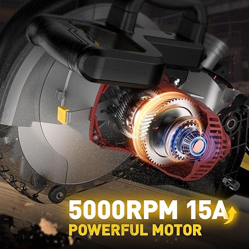 Miniatura 4 de Marvtool Sierra ingletadora compuesta de 10 pulgadas, 5000 RPM, 15 amperios, bisel único 0-45 con mesa de extensión, hoja 36T, sierra eléctrica para