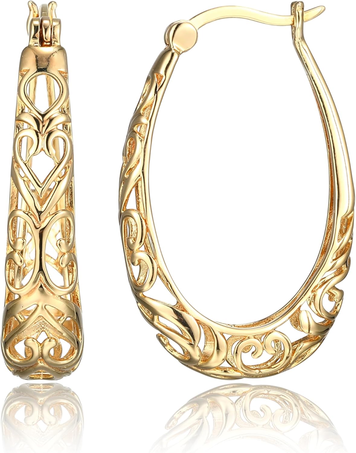 Amazon Collection Sterling Silver Filigree Oval Hoop Earrings - Image 2