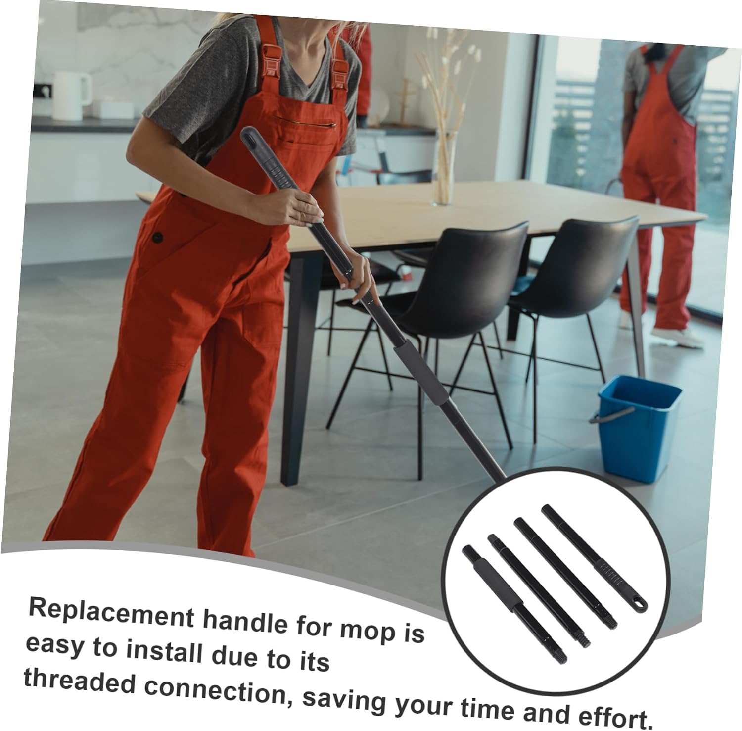 Threaded Mop Replacement Handle Metal Pole for Floor Cleaning Compatible with Multiple Mop Heads Easy Assembly and Disassembly Household and Commercial