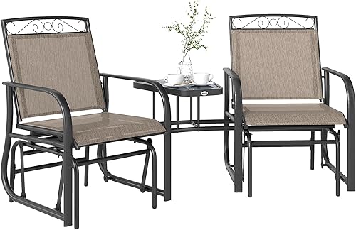 Outsunny Sillas deslizadoras para exteriores con mesa de café, mecedora de 2 asientos para patio con eslinga transpirable para patio trasero, jardín