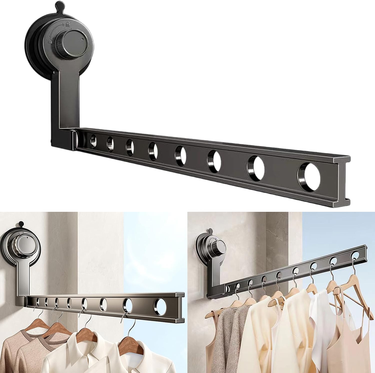 Practical Space Aluminum Clothes Rack Multifunctional Suction Cup Clothes Holder Drying Rack for Balconies and Bathrooms Space Saving Hanger