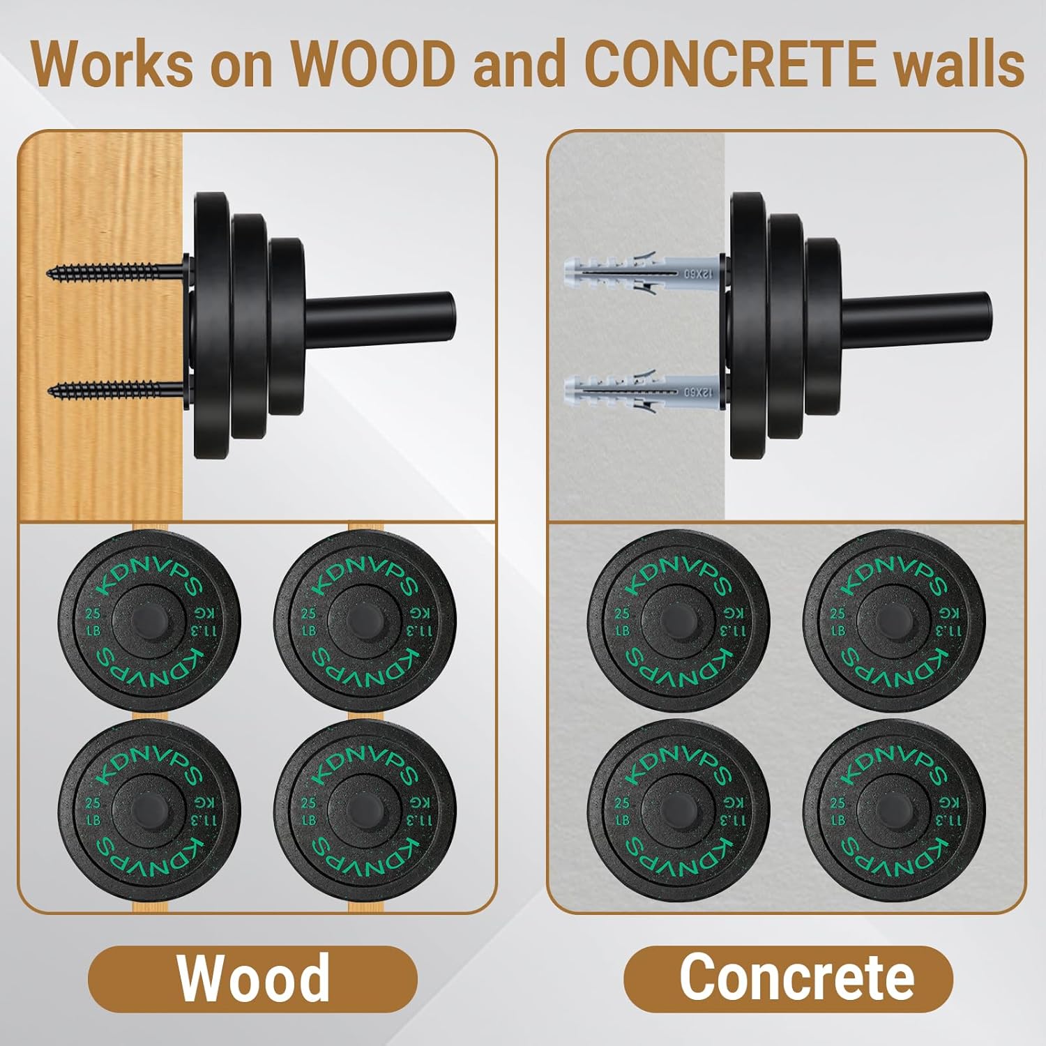 Wall Mounted Weight Plate Holder for 2" Olympic Plates, Heavy Duty Steel Weight Rack Storage, Space Saving Wall Mount Home Gym Organizer (2 Inch Flat End, Pack of 4)