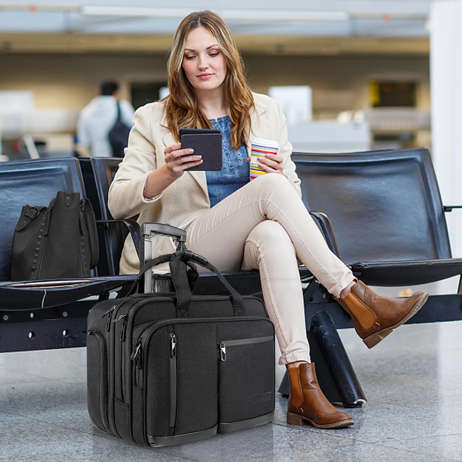 VANKEAN Sacoche à roulettes pour Ordinateur Portable de 17,3" pour Homme, Mallettes à roulettes pour Ordinateur Portable élégante et résistante à l'eau avec Poches RFID pour Voyage