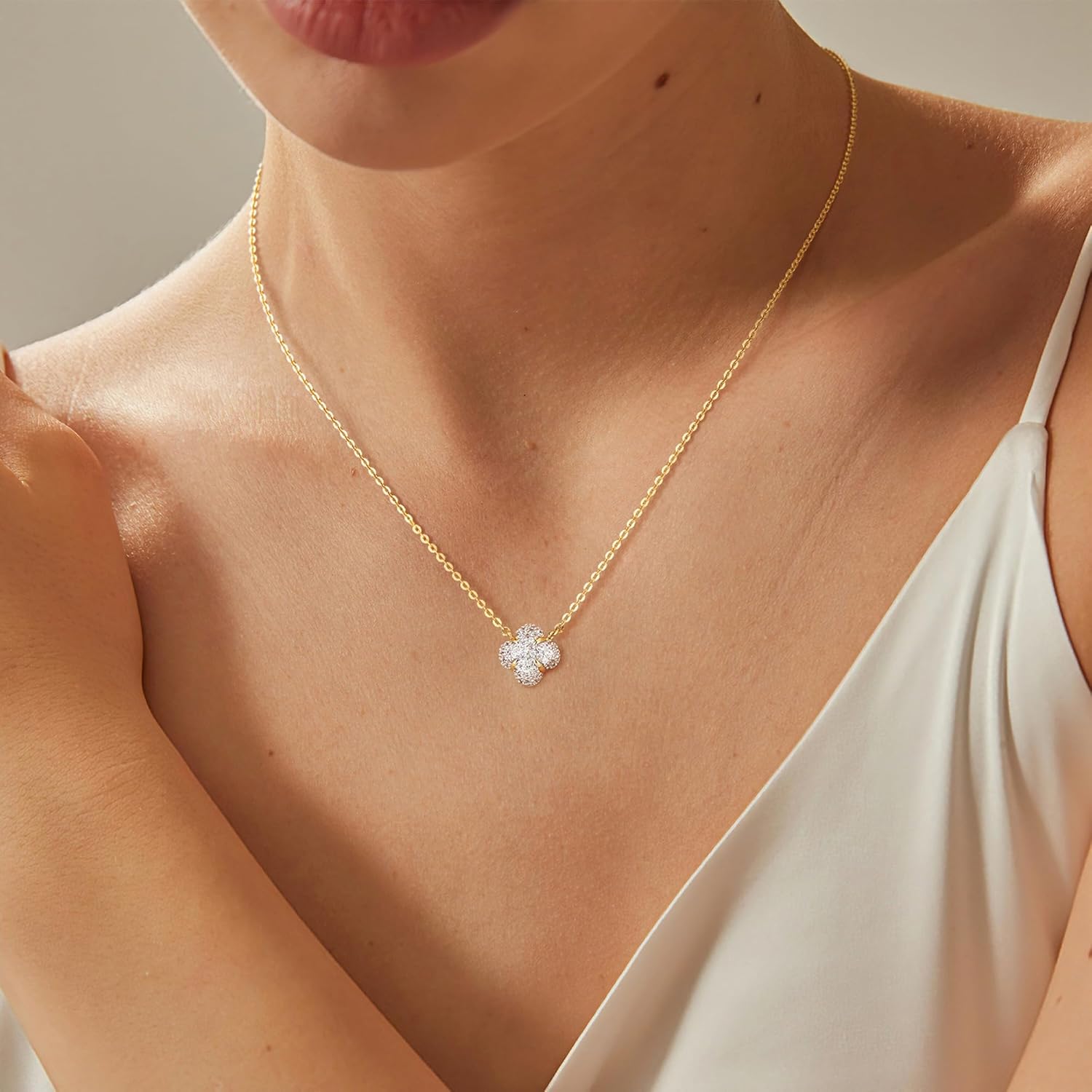 Gold Necklace for Women 14K Gold Plated Simple Chain Cubic Zirconia Pendant Necklace Cute Rhinestone Solitaire Necklace Dainty Gold Jewelry for Women - Image 2