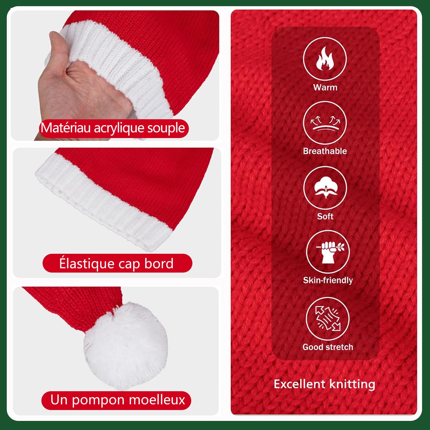 Cappello di Babbo Natale lavorato a maglia per adulti, calza all'uncinetto, berretto invernale caldo per feste di Natale