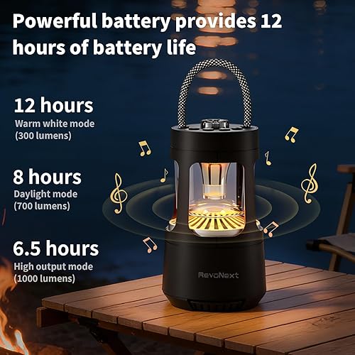 Miniatura 3 de JWEX Linterna con altavoz Bluetooth de 4000 mAh, IPX4, impermeable, recargable, linterna de campamento con altavoz Bluetooth para cortes de energía,