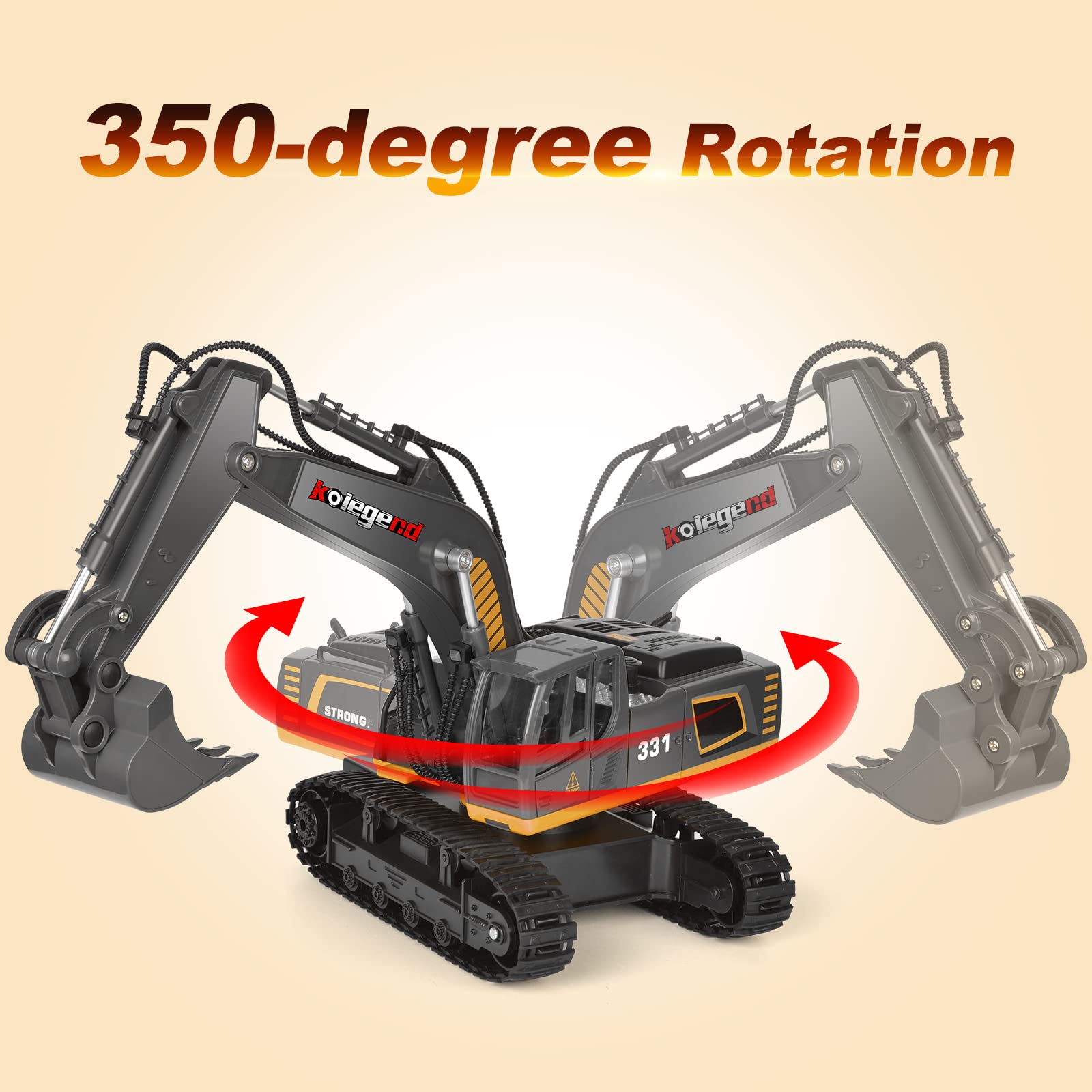 kolegend Remote Control Excavator Toy 16 Inch, 9 Channel RC