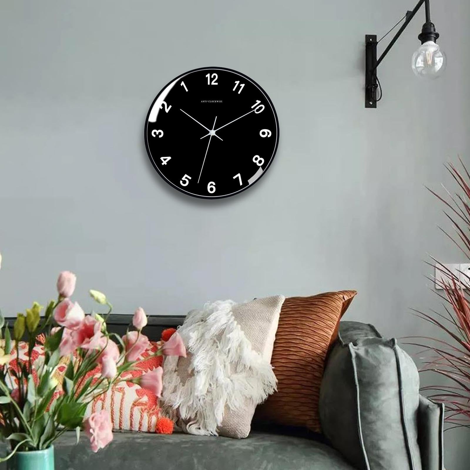 Orologio da Parete, Orologio inverso, Orologio da Parete in Senso antiorario, Decorazione Artistica da Parete, 12" per casa, Ufficio, Cucina, Soggiorno, Stile A