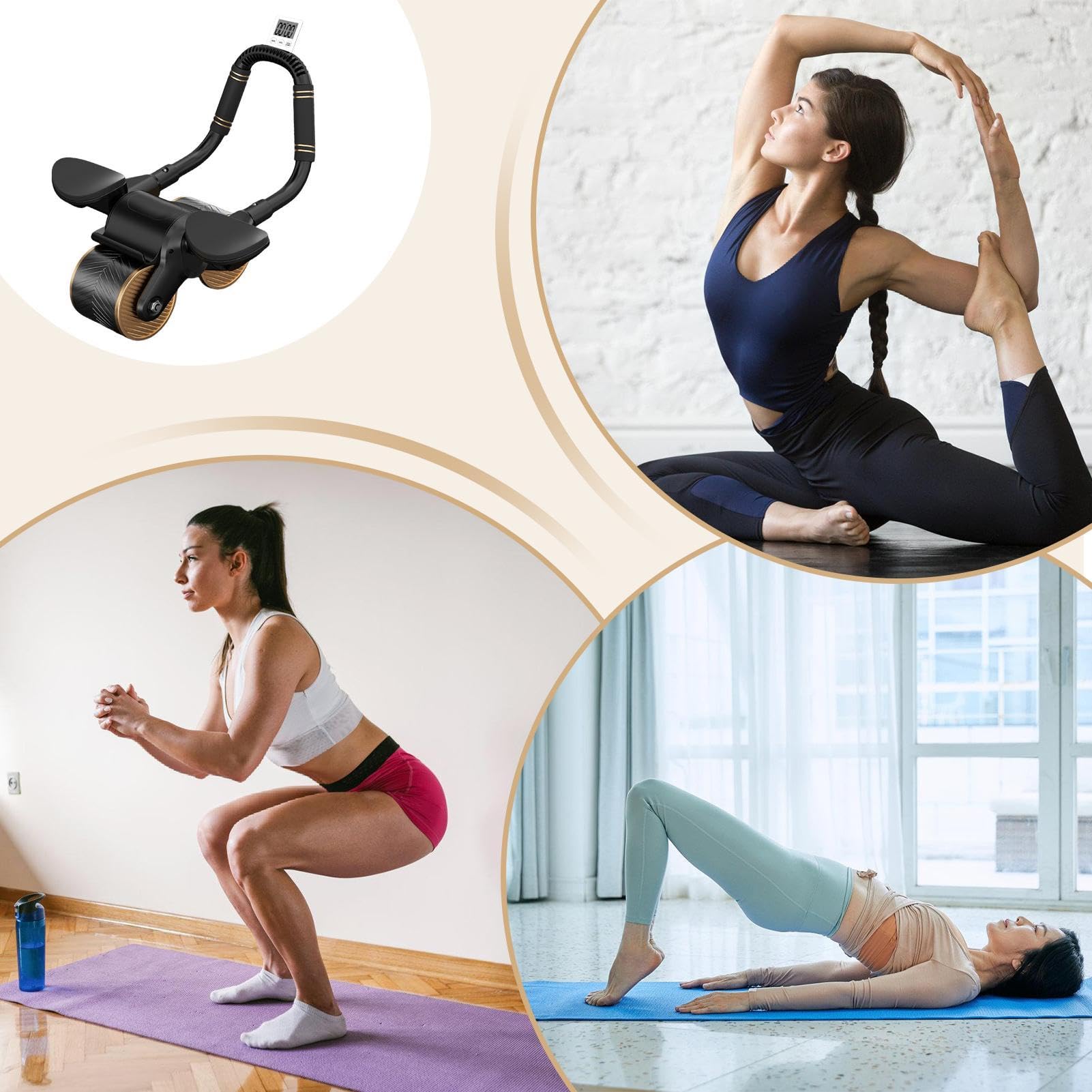 Ab Wheel Roller – Rueda de ejercicio AB Roller | Rodillo AB con soporte para codo y temporizador | Cilindro de rueda abdominal portátil | Abs rueda Roller | Abs Damen Herren Home Gym