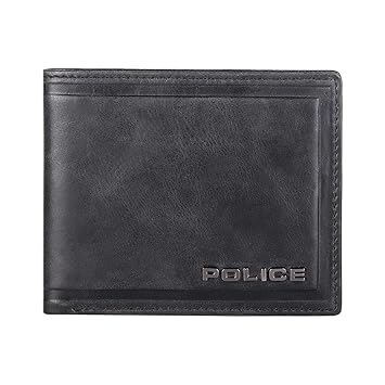 Police Men's Metal Bi-Fold Coin Wallet | Leather Purse with 4 Card Slot, 2 Currency Compartment, 2 Slip-in Pockets, 1 Coin Pocket - Black - image, photos