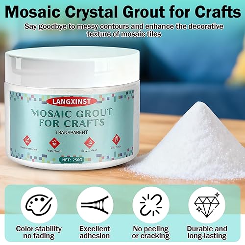 Miniatura 7 de Lechada de mosaico de 9 onzas, kit de lechada de mosaico con purpurina, arena de cristal transparente, fórmula impermeable, fácil de aplicar para