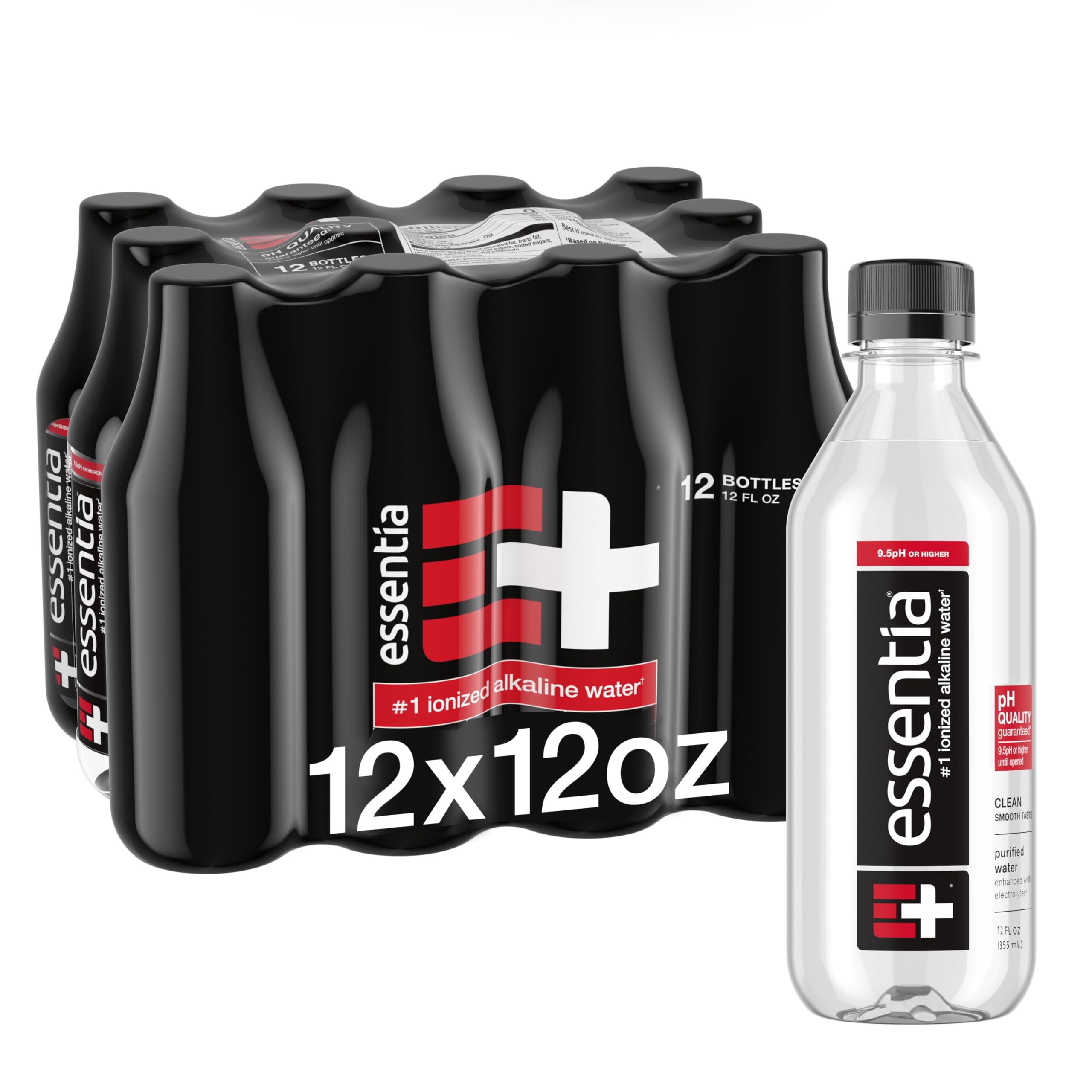Essentia Water; 12, 12-oz Bottles; Ionized Alkaline Bottled Water; 99.9% Pure; 9.5 pH or Higher; Consistent Quality in Every BPA and Phthalate-Free Bottle
