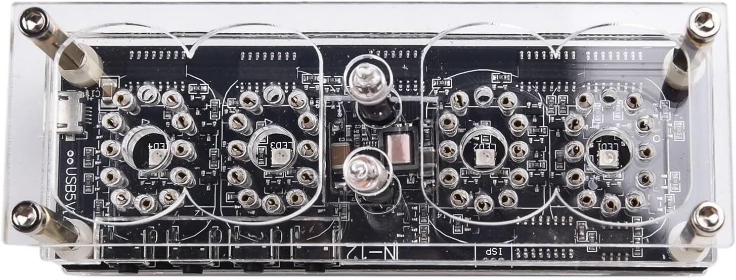 IN-12 Nixie Tube Fluorescent Digital Clock With 225-Color Backlight Acrylic Housing Time Date Display DC 5V Energy Efficient Design(Without Tubes)