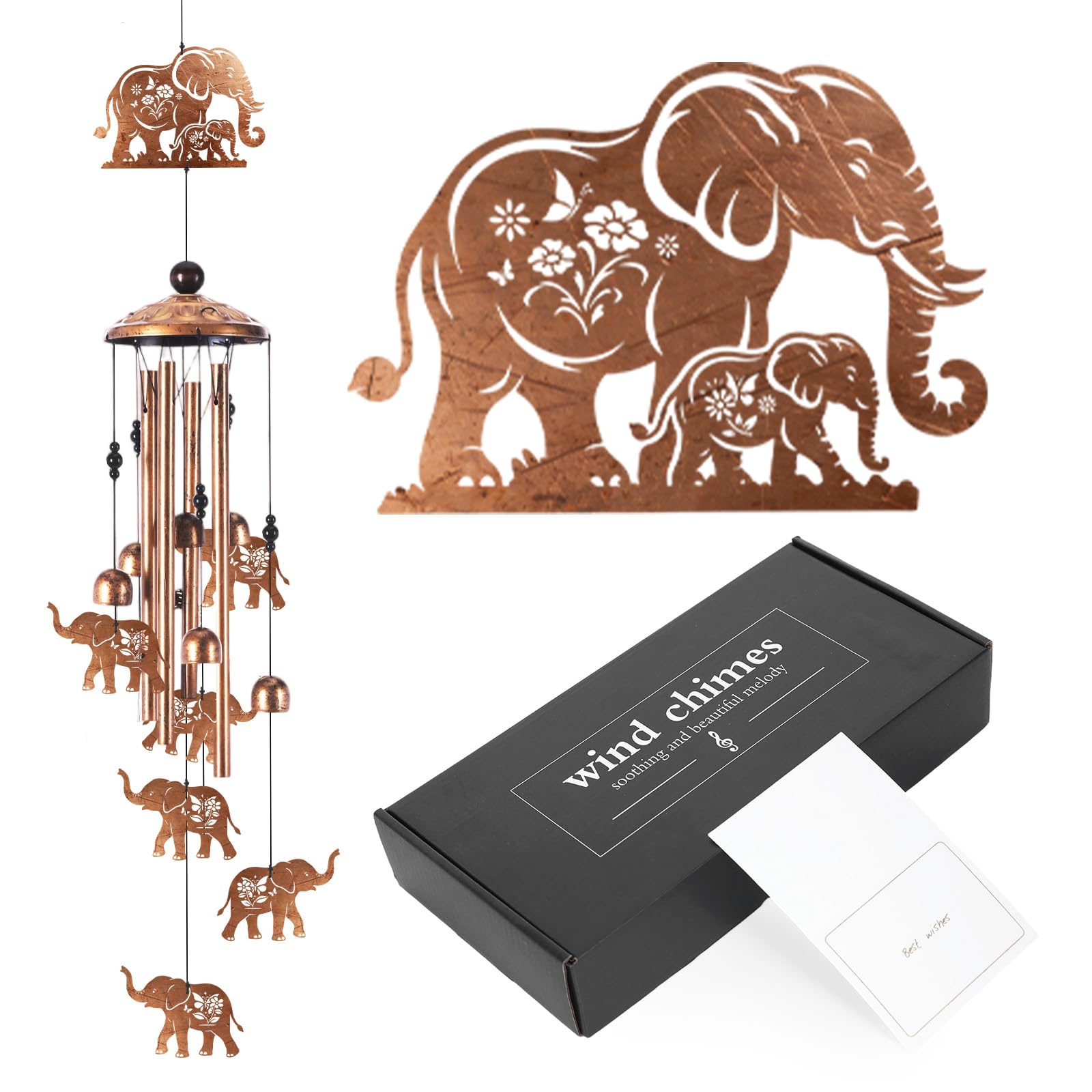 Riletese Elephant Wind Chimes for Outside, Memorial Sympathy Windchimes, Lucky Elephant Gifts for Women Mom Grandma Outdoor Garden Patio Porch Decor