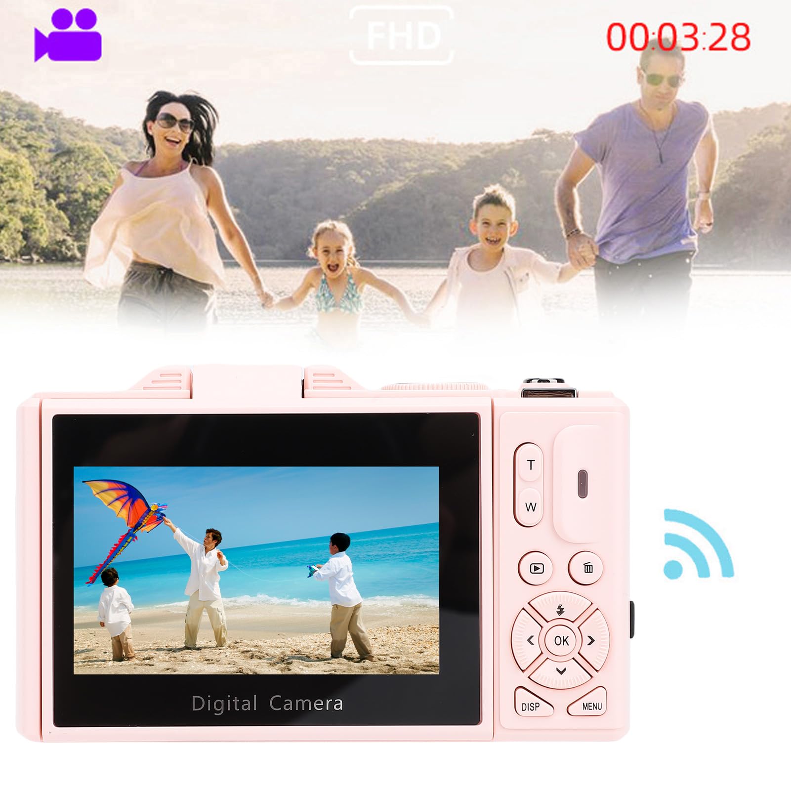 Fotocamera Digitale 5k per Fotografia, Videocamere WiFi 75MP UHD Vlogging con Zoom Digitale 18x, Videocamera AutoFocus da 3 "a Battibe