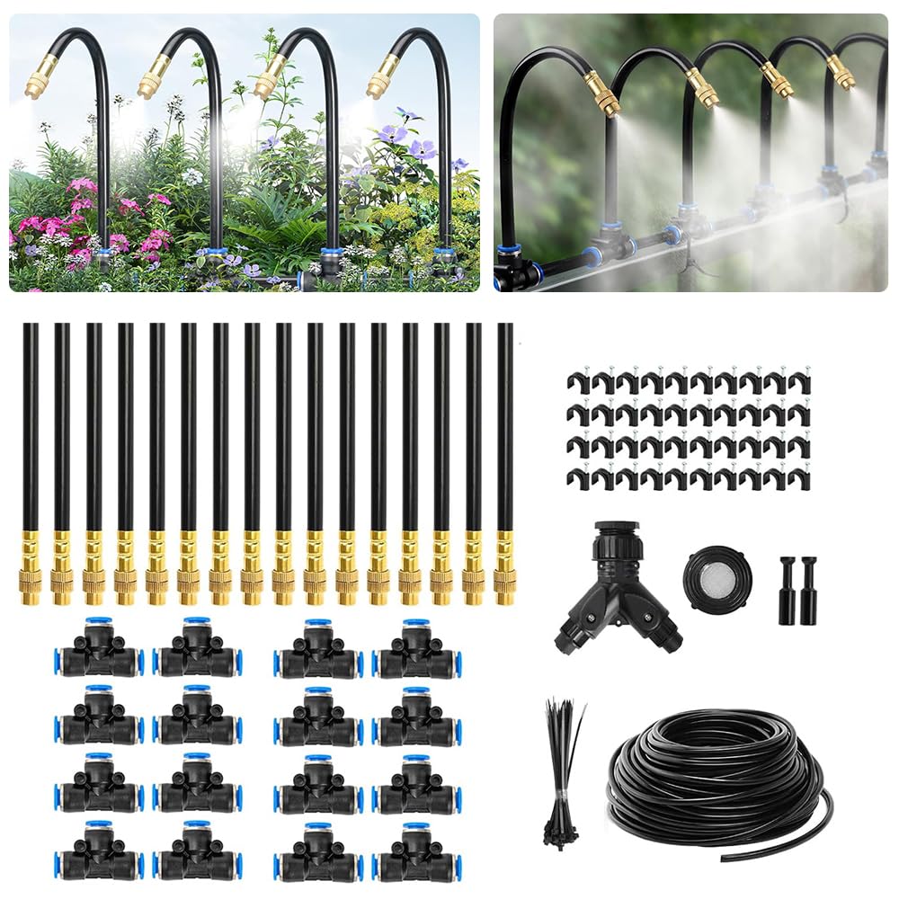 KBIBCK Irrigation System Kit, 100 FT Automatic Drip Irrigation Kit with 1/4 inch Tubing and 360° Adjustable Nozzles, Automatic Garden Watering System for Greenhouse, Yard, Lawn, Plant