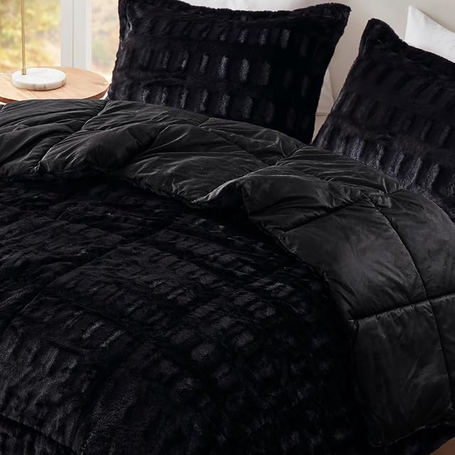Madison Park Madison Park Gia Faux Fur Comforter Set, Twin/Twin XL, 2 Piece, Black | Down Alternative, Long Faux Fur, All Season, Ultra Soft, Bedding for Bedroom, Reversible, Plush, OEKO-TEX Certified, Twin/Twin XL, Black