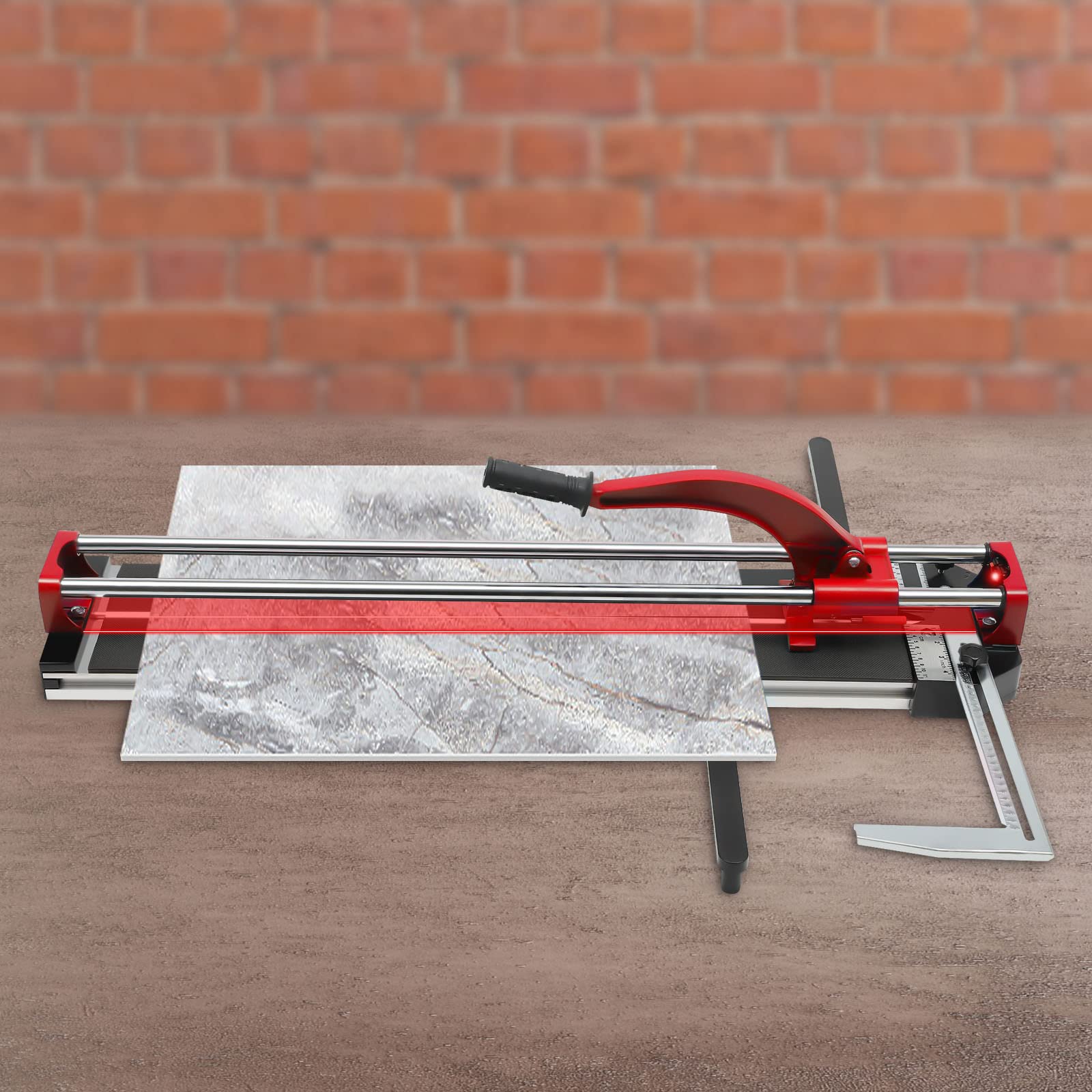 80 cm cortador de azulejos doble rieles y soportes Manual con posicionamiento infrarrojo de precisión Herramientas manuales cortaazulejos para corte de precisión (rojo)