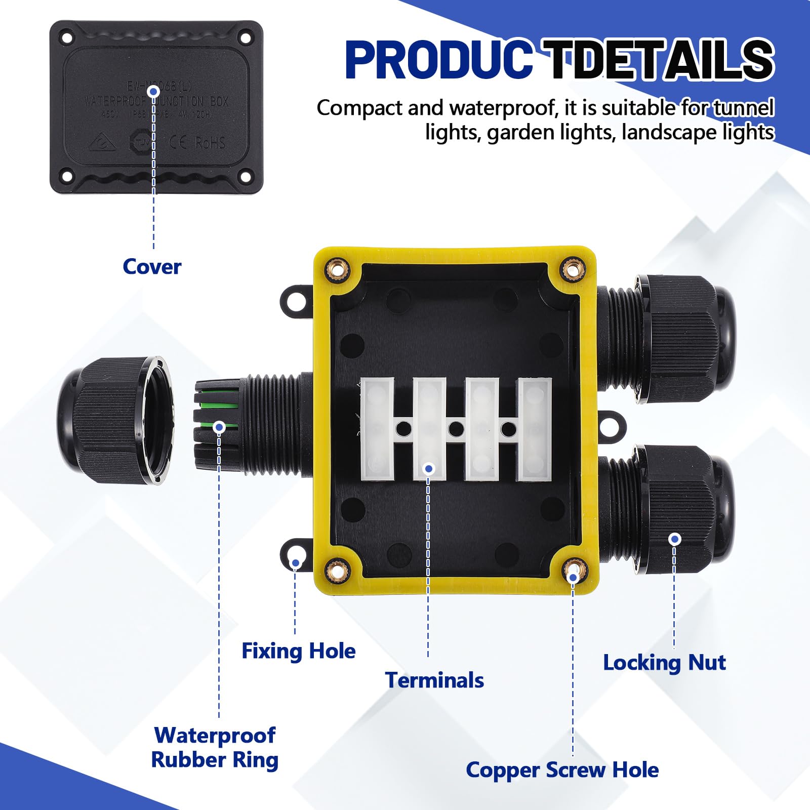 4 scatole di giunzione impermeabili IP68 per esterni a 3 vie linea M25 filo di plastica scatola di giunzione elettrica esterna connettore per cavo diametro φ 5-9 mm, φ 9-12 mm, φ 10-14 mm