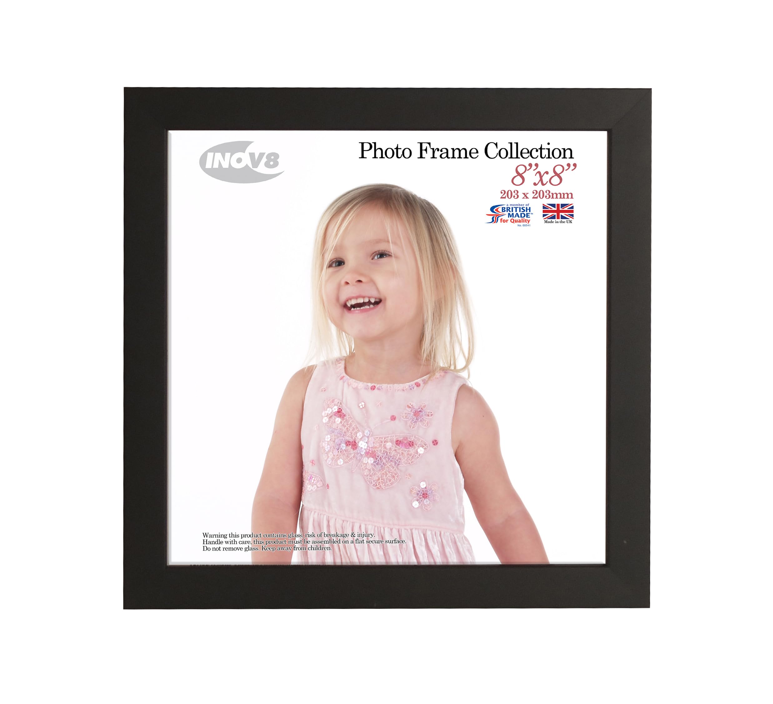 Inov8 British Made Real Wood Picture/Photo Frame 8x8" Inch(20x20cm) - Auckland 20mm Pine Black