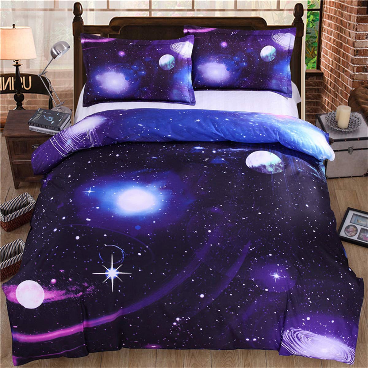 WONGS BEDDINGBed Linen 135 x 200 cm Galaxy 2-Piece Microfibre Reversible Motif Bed Linen Boys Soft Duvet Cover with Zip and Pillowcase 50 x 75 cm