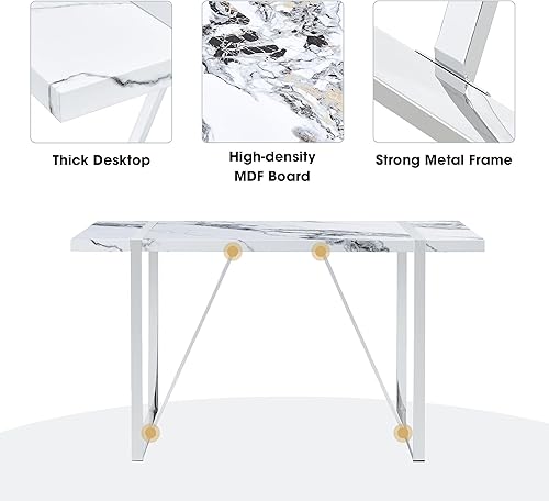 Miniatura 3 de Dining Table, 55 inch Faux Marble Kitchen Table for 4 People, Rectangular Dinner Table for Dining Room, Home Office, Living Room Furniture, Easy