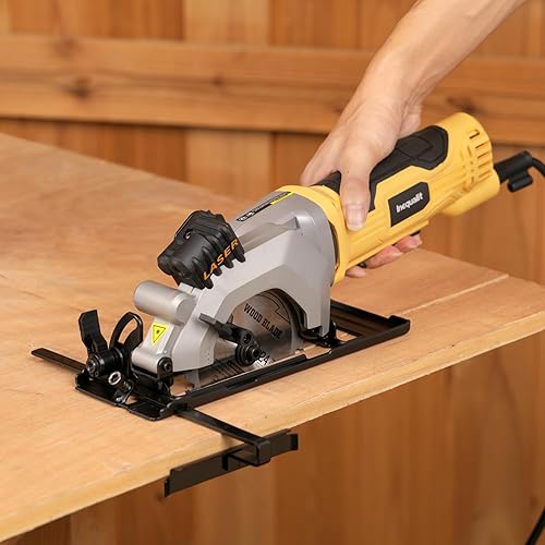 Miniatura 6 de Mini sierra circular de 4 amperios, sierra compacta con cable de 3500 RPM con hojas TCT 24T de 4-1/2", guía láser, guía de corte, adaptador de vacío