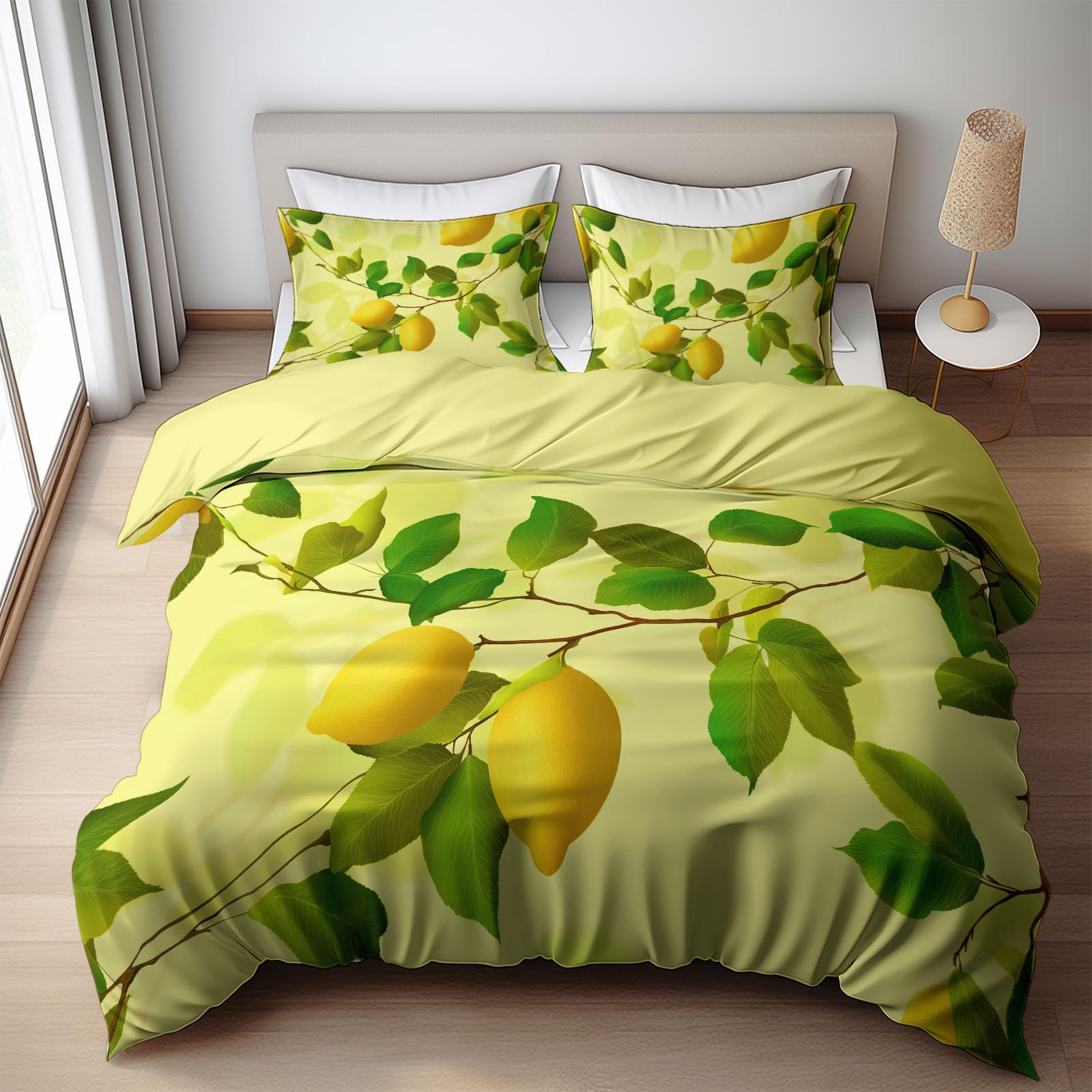 Juego de cama de 155 x 220 cm con funda de almohada, diseño de limón