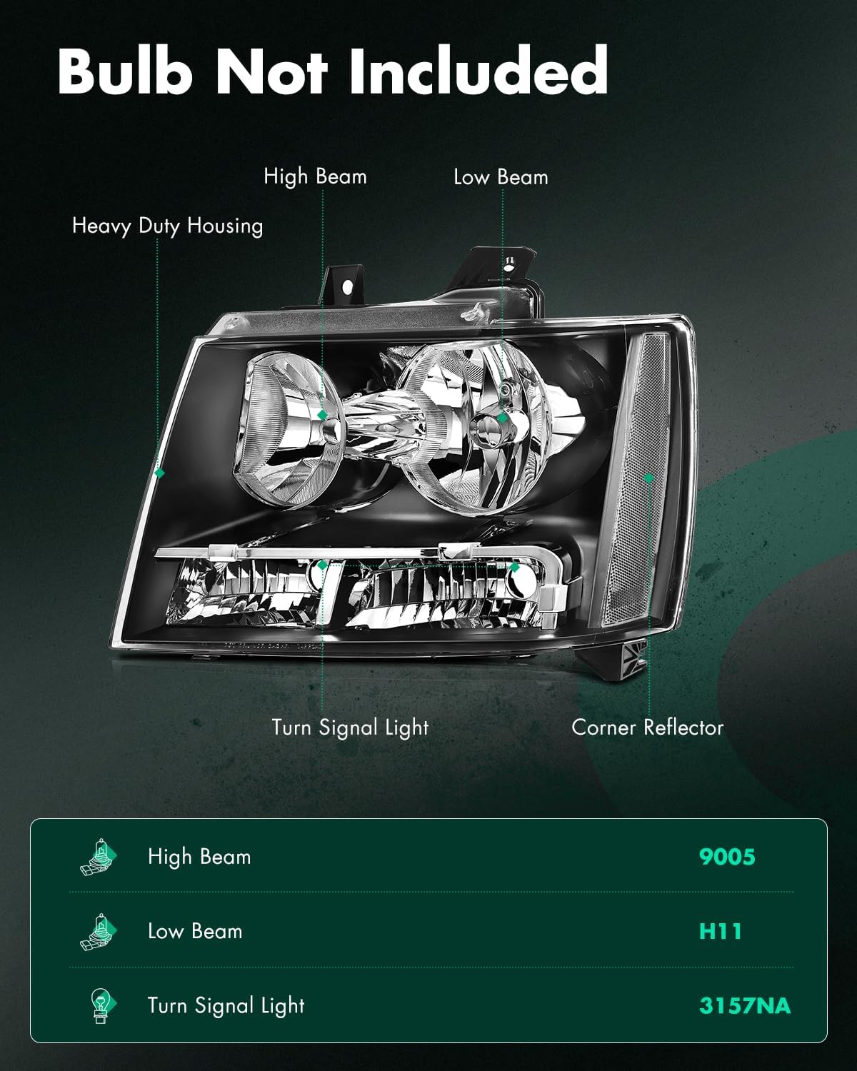 SCITOO Headlight Assembly Fits For Chevy Avalanche 2007-2013,For Suburban 1500 2007-2014,For Suburban 2500 2007-2013 headlamp in Black Housing Clear Reflector Clear Lens